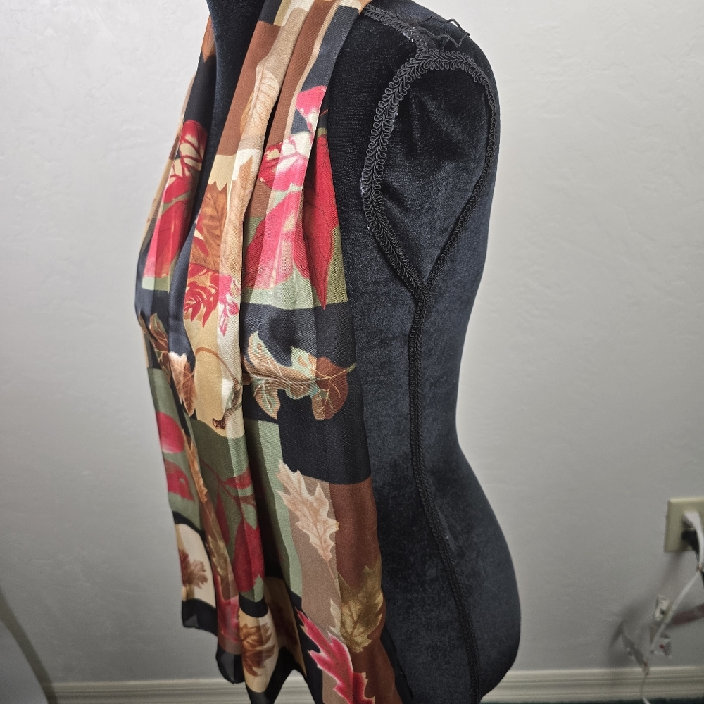 Fall Foliage Black Floral Scarf Autumn  Maple Leaves  Dark Romantic Sheer 13x29 - Picture 6 of 9